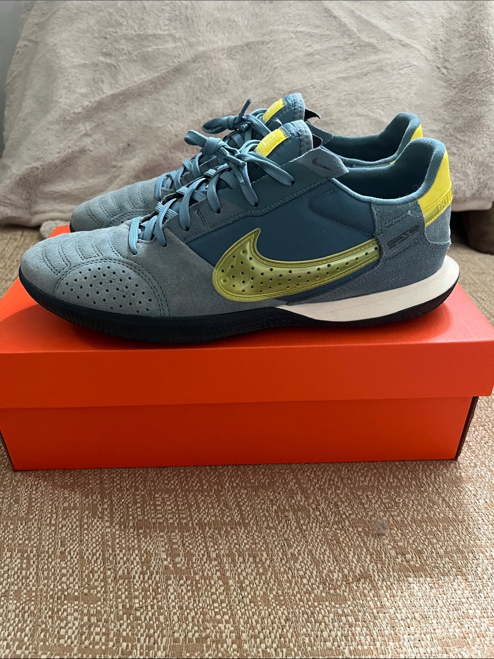 Nike Light blue and Yellow indoor soccer Shoes.